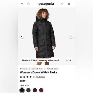 Patagonia Down With It Parka- women’s small, black.